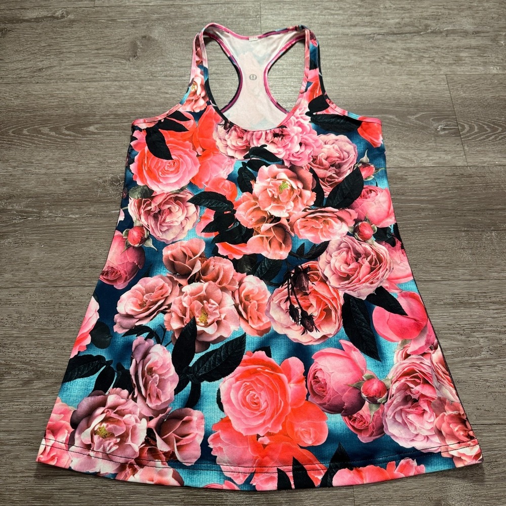 Lululemon Tank Top Women 8 Pink Luon Secret Garden Floral Racerback Yoga Running